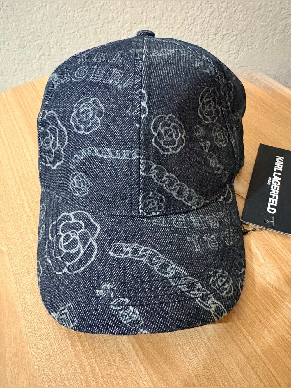 Karl Lagerfeld Paris Graphic Floral Dark Denim Baseball Cap Hat New With Tags